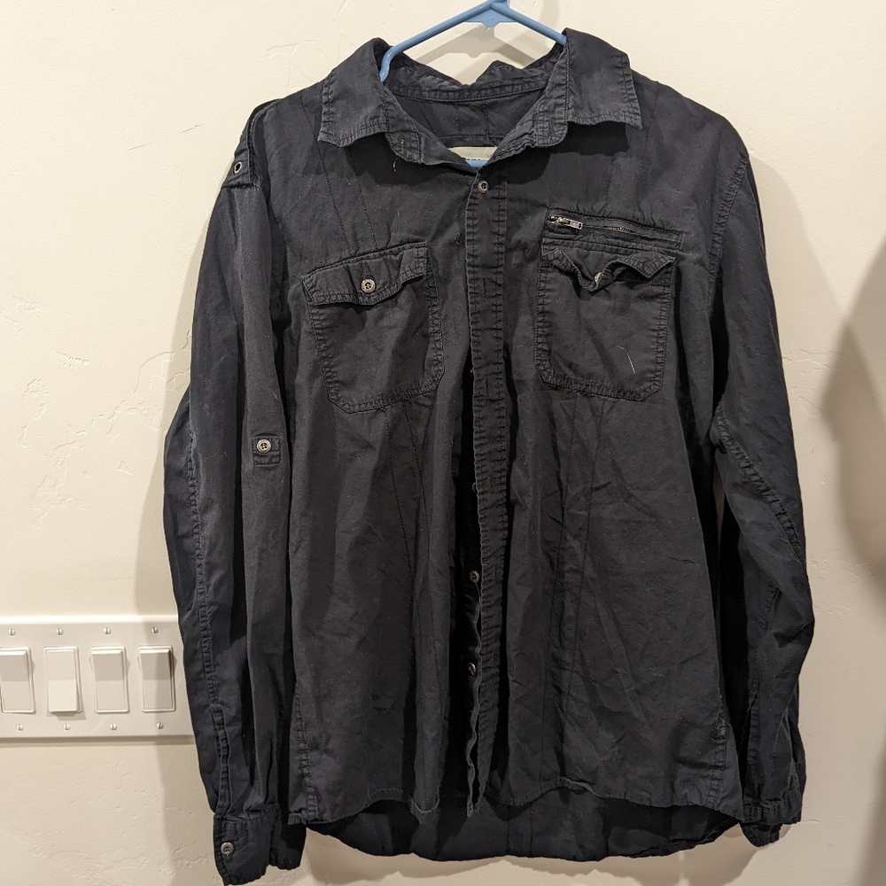 Paper denim & cloth Black button up with zipper accent alternative style Large